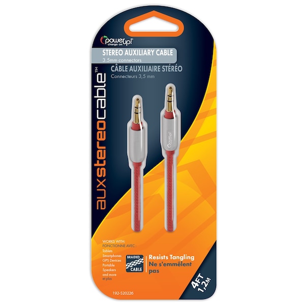 Power Up! Braided Auxiliary Cable w/ Metal Ends 4ft Red 192-520226 - main